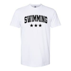 Swimming All Black Stars Classic Retro Varsity Text Softstyle CVC T-Shirt