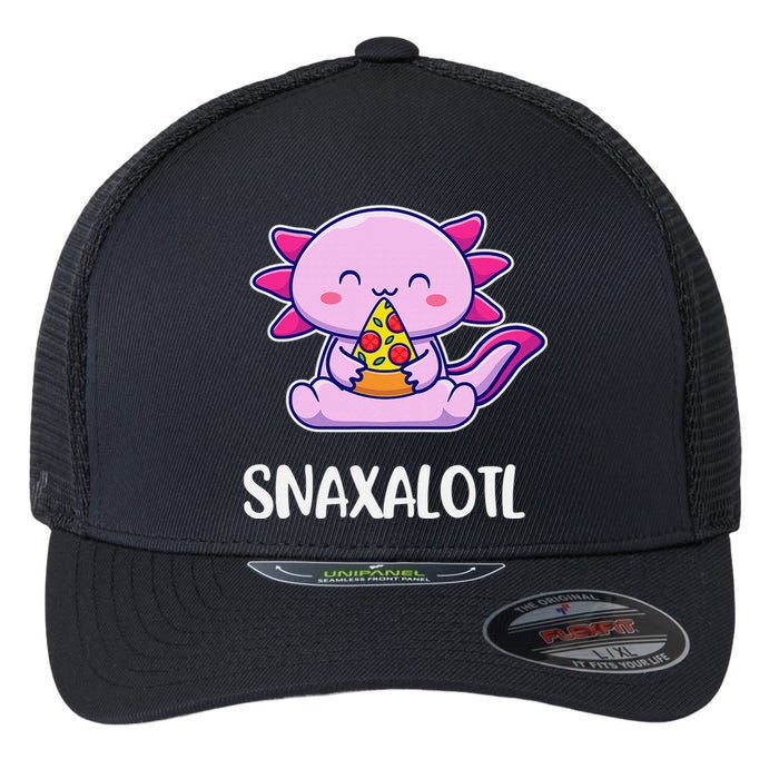 Snaxalotl Axolotl Cute Eating Pizza Snacks  Flexfit Unipanel Trucker Cap