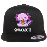 Snaxalotl Axolotl Cute Eating Pizza Snacks  Flat Bill Trucker Hat