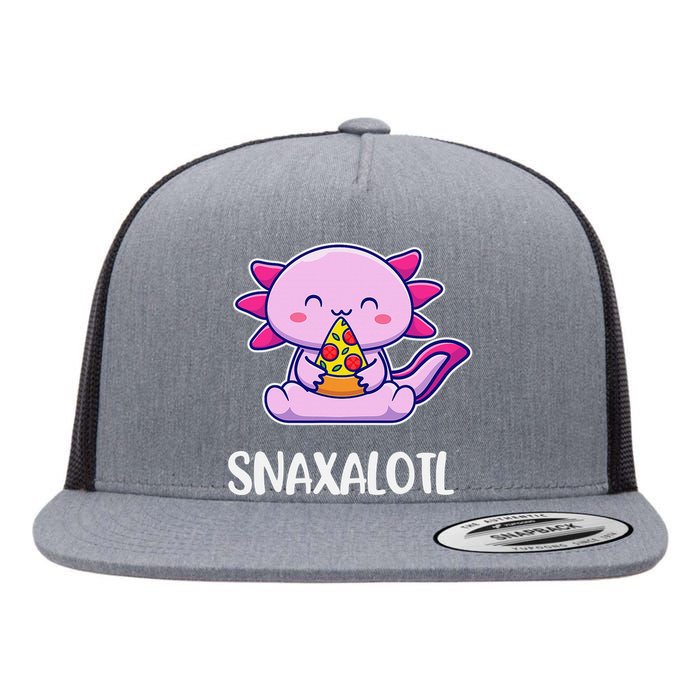 Snaxalotl Axolotl Cute Eating Pizza Snacks  Flat Bill Trucker Hat