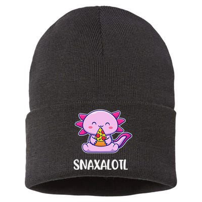 Snaxalotl Axolotl Cute Eating Pizza Snacks  Sustainable Knit Beanie