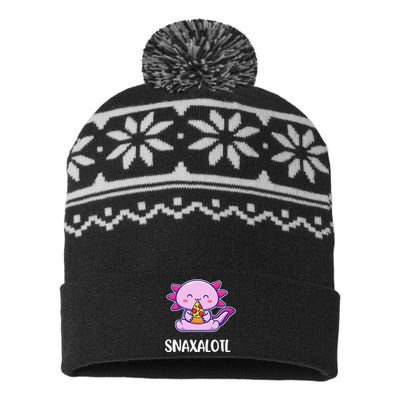 Snaxalotl Axolotl Cute Eating Pizza Snacks  USA-Made Snowflake Beanie