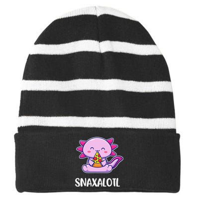 Snaxalotl Axolotl Cute Eating Pizza Snacks  Striped Beanie with Solid Band