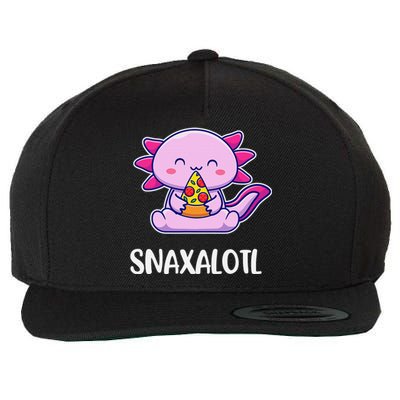 Snaxalotl Axolotl Cute Eating Pizza Snacks  Wool Snapback Cap