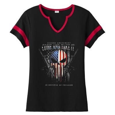 Second Amendment Come And Take It In Defense Of Freedom Ladies Halftime Notch Neck Tee