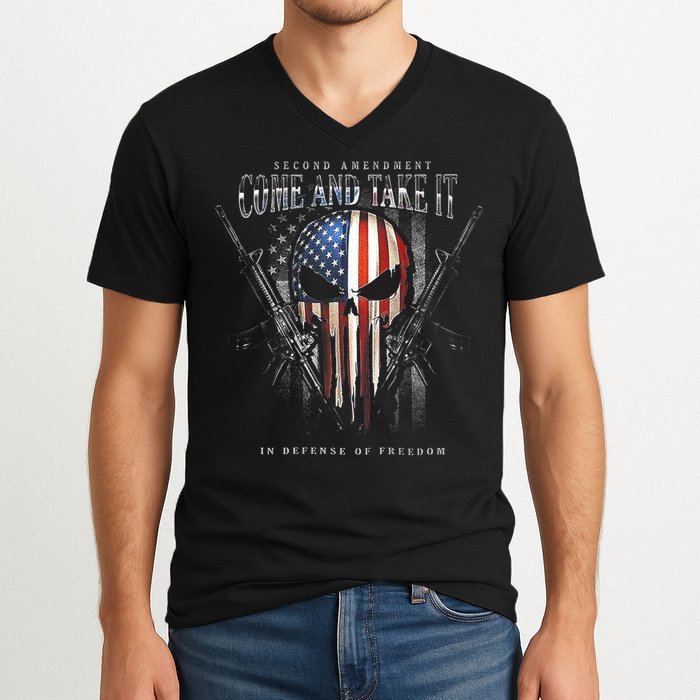 Second Amendment Come And Take It In Defense Of Freedom V-Neck T-Shirt
