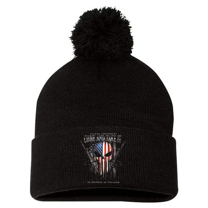 Second Amendment Come And Take It In Defense Of Freedom Pom Pom 12in Knit Beanie