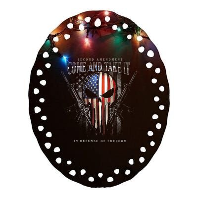 Second Amendment Come And Take It In Defense Of Freedom Ceramic Oval Ornament