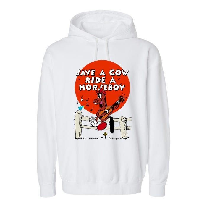 Save A Cow Ride A Horse Boy Garment-Dyed Fleece Hoodie