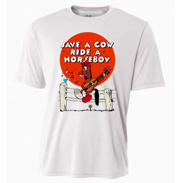 Save A Cow Ride A Horse Boy Cooling Performance Crew T-Shirt