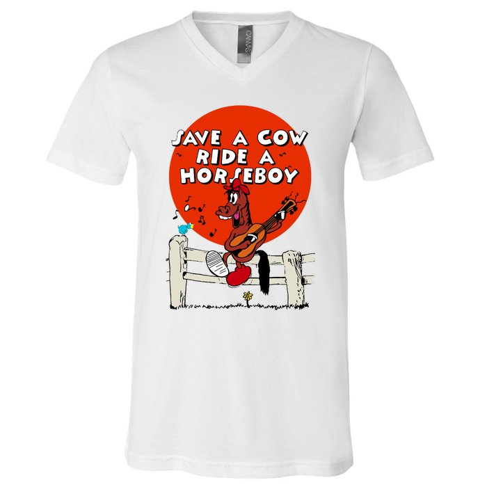 Save A Cow Ride A Horse Boy V-Neck T-Shirt