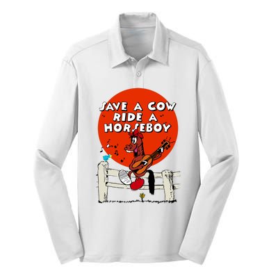 Save A Cow Ride A Horse Boy Silk Touch Performance Long Sleeve Polo