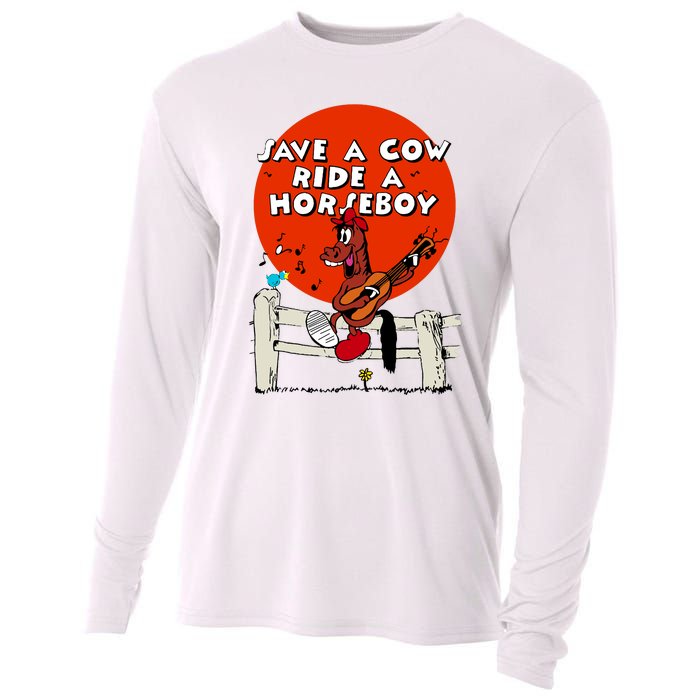 Save A Cow Ride A Horse Boy Cooling Performance Long Sleeve Crew