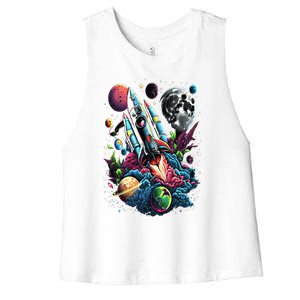 Space Astronaut Cat Galaxy Kitten Anime Neko Kawaii Gift Women's Racerback Cropped Tank