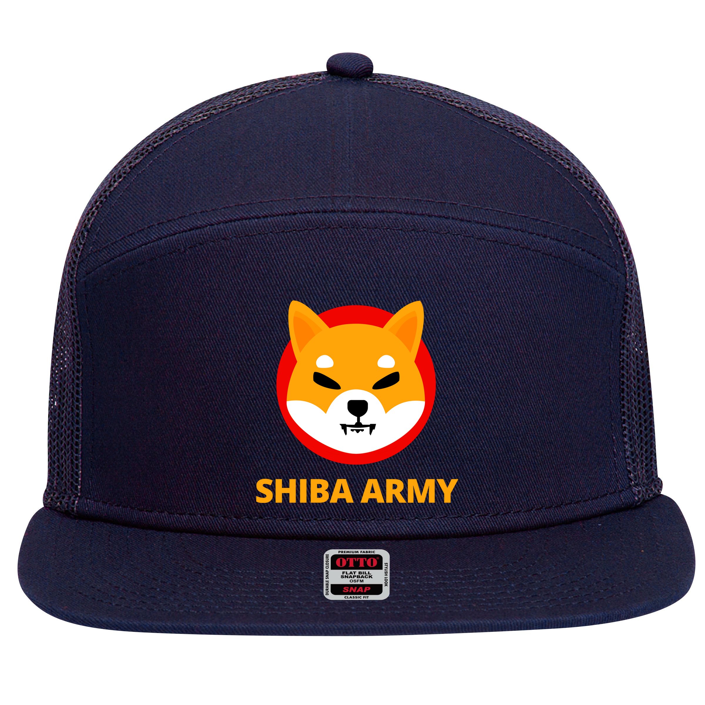 Shiba Army Crypto Currency 7 Panel Mesh Trucker Snapback Hat