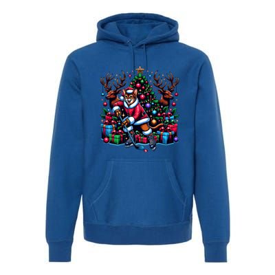 Santa Abyssinian Cat Is Playing Hockey Meaningful Gift Premium Hoodie