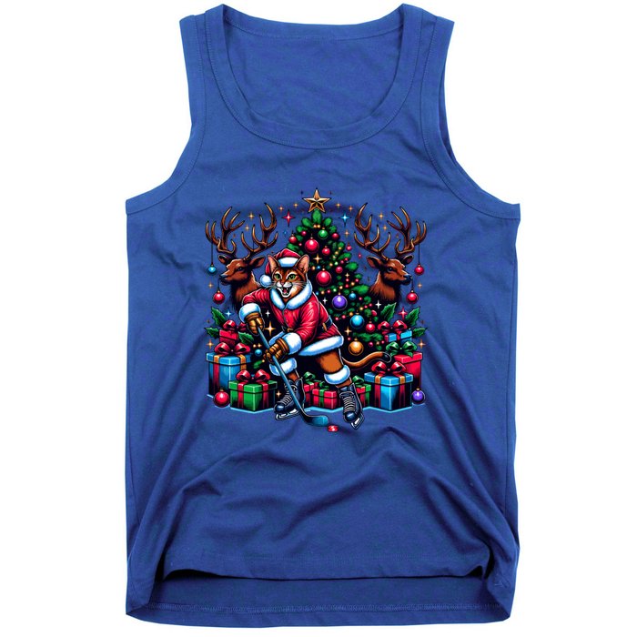 Santa Abyssinian Cat Is Playing Hockey Meaningful Gift Tank Top