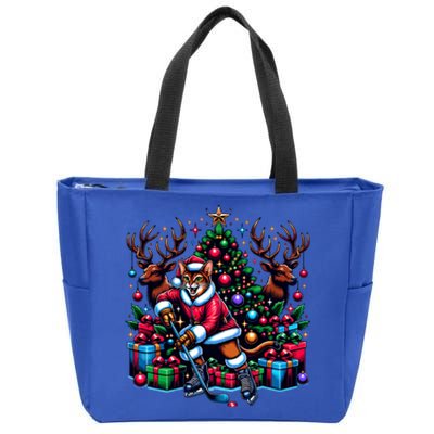 Santa Abyssinian Cat Is Playing Hockey Meaningful Gift Zip Tote Bag