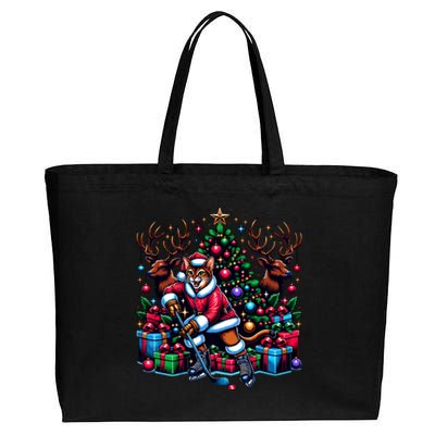 Santa Abyssinian Cat Is Playing Hockey Meaningful Gift Cotton Canvas Jumbo Tote