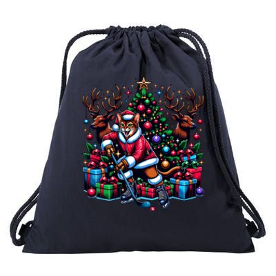 Santa Abyssinian Cat Is Playing Hockey Meaningful Gift Drawstring Bag