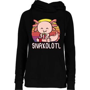 Snaxalotl A Cute Kawaii Axolotl Snacking As Snaxolotl Womens Funnel Neck Pullover Hood