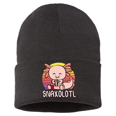 Snaxalotl A Cute Kawaii Axolotl Snacking As Snaxolotl Sustainable Knit Beanie