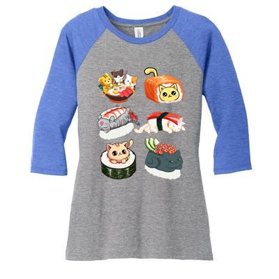 Sushi Anime Cats Kawaii Neko Sushi Lover Japanese Food Gift Women's Tri-Blend 3/4-Sleeve Raglan Shirt