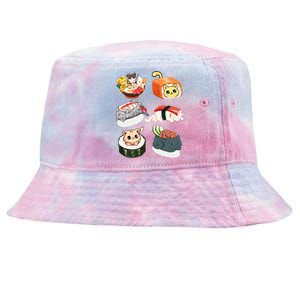 Sushi Anime Cats Kawaii Neko Sushi Lover Japanese Food Gift Tie-Dyed Bucket Hat