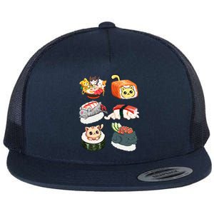 Sushi Anime Cats Kawaii Neko Sushi Lover Japanese Food Gift Flat Bill Trucker Hat