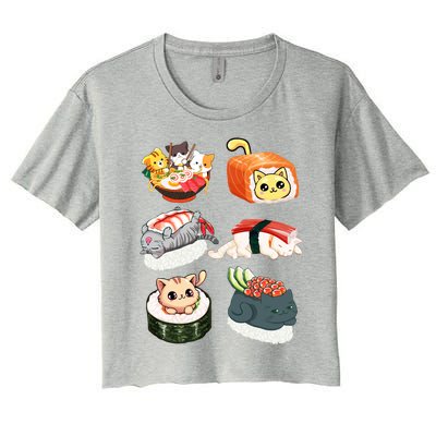 Sushi Anime Cats Kawaii Neko Sushi Lover Japanese Food Gift Women's Crop Top Tee