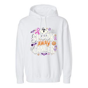 Spook Away Cancer October Halloween Breast Cancer Awareness Garment-Dyed Fleece Hoodie