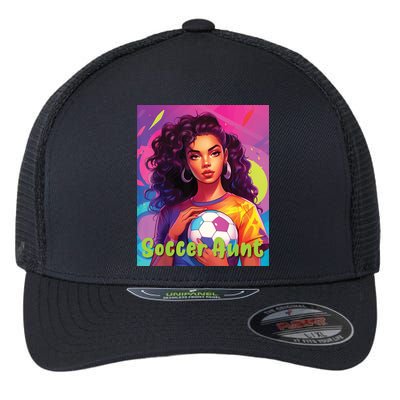 Soccer Aunt Colorful Ultra Realistic Art Flexfit Unipanel Trucker Cap