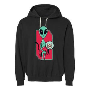 Space Alien Cute Cat Funny For Cat Lover Garment-Dyed Fleece Hoodie