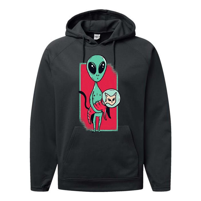 Space Alien Cute Cat Funny For Cat Lover Performance Fleece Hoodie