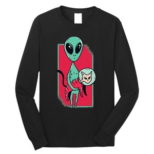 Space Alien Cute Cat Funny For Cat Lover Long Sleeve Shirt