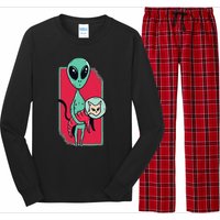 Space Alien Cute Cat Funny For Cat Lover Long Sleeve Pajama Set