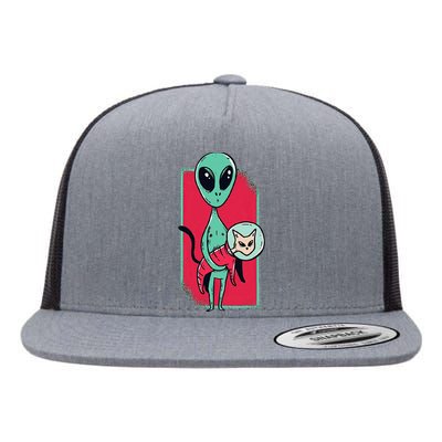 Space Alien Cute Cat Funny For Cat Lover Flat Bill Trucker Hat