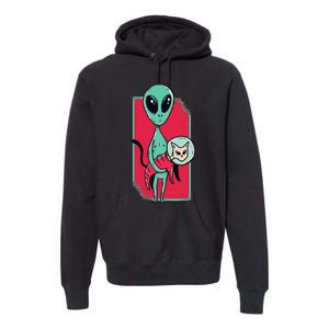 Space Alien Cute Cat Funny For Cat Lover Premium Hoodie