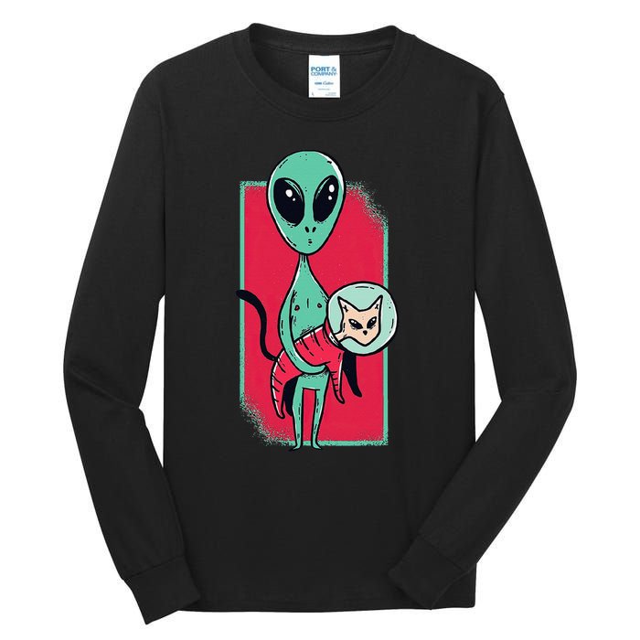 Space Alien Cute Cat Funny For Cat Lover Tall Long Sleeve T-Shirt