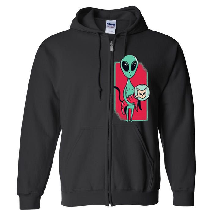 Space Alien Cute Cat Funny For Cat Lover Full Zip Hoodie