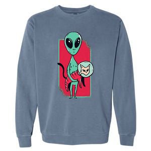 Space Alien Cute Cat Funny For Cat Lover Garment-Dyed Sweatshirt