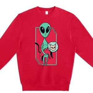 Space Alien Cute Cat Funny For Cat Lover Premium Crewneck Sweatshirt