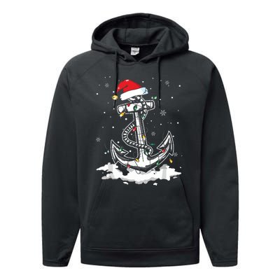 Santa Anchor Cool Christmas Lights Boating Sailing Boat Performance Fleece Hoodie