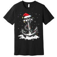 Santa Anchor Cool Christmas Lights Boating Sailing Boat Premium T-Shirt