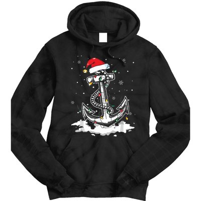 Santa Anchor Cool Christmas Lights Boating Sailing Boat Tie Dye Hoodie