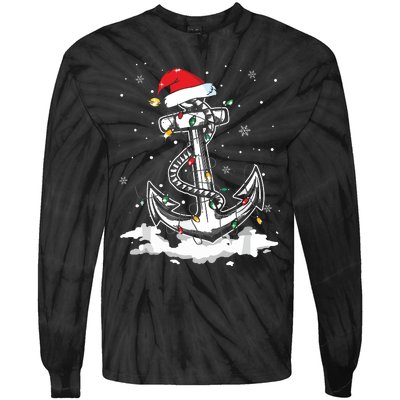 Santa Anchor Cool Christmas Lights Boating Sailing Boat Tie-Dye Long Sleeve Shirt