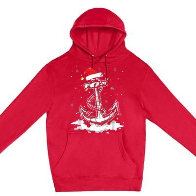 Santa Anchor Cool Christmas Lights Boating Sailing Boat Premium Pullover Hoodie