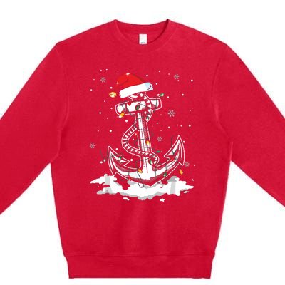 Santa Anchor Cool Christmas Lights Boating Sailing Boat Premium Crewneck Sweatshirt