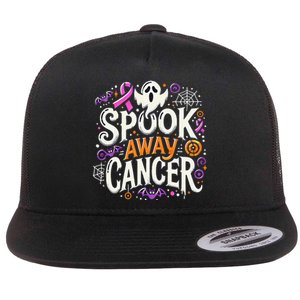 Spook Away Cancer October Halloween Breast Cancer Awareness Gift Flat Bill Trucker Hat