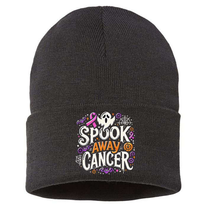 Spook Away Cancer October Halloween Breast Cancer Awareness Gift Sustainable Knit Beanie